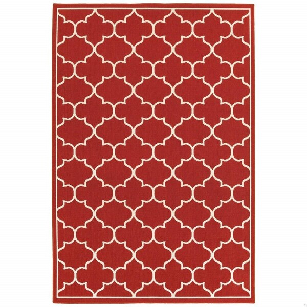Homeroots 2 x 3 ft. Red & Ivory Trellis Indoor & Outdoor Scatter Area Rug 388923 - main